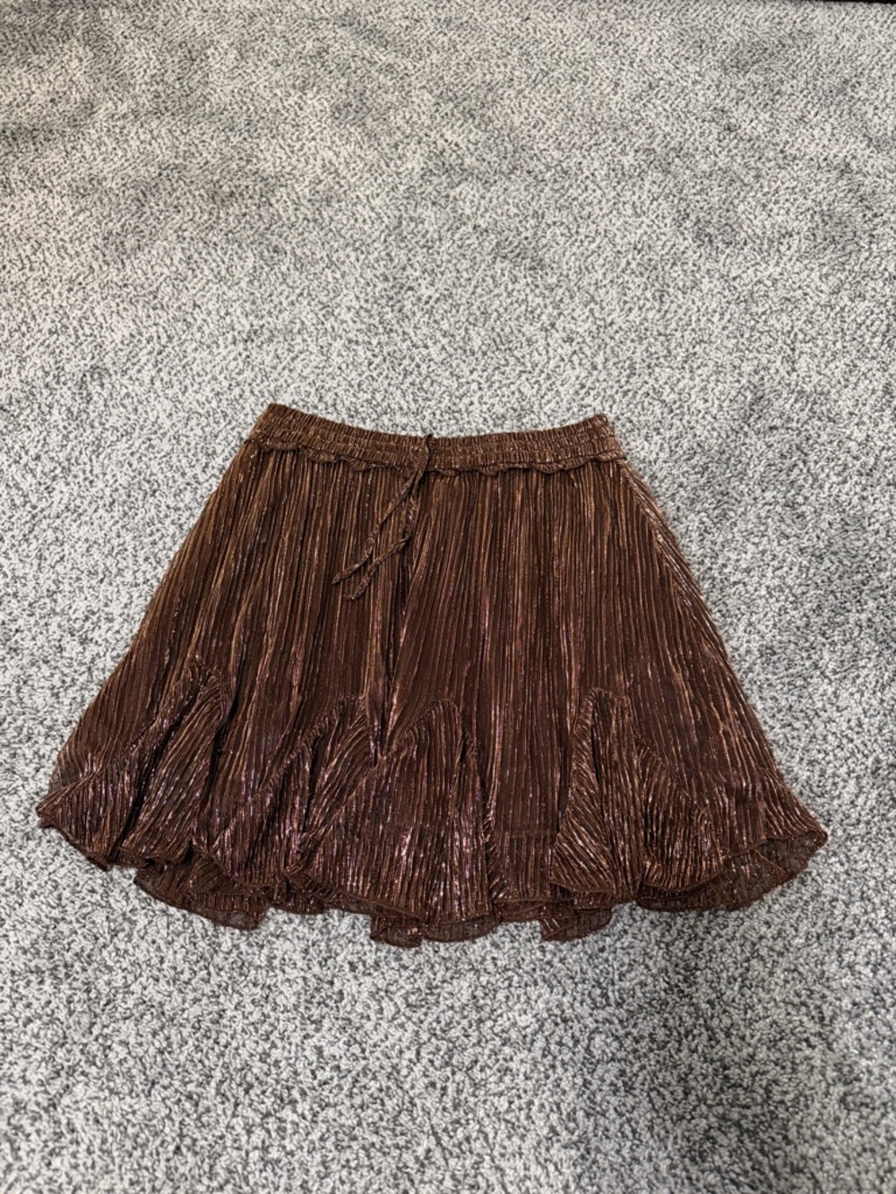 Francesca's Collections Metallic Brown Pleated Skirt